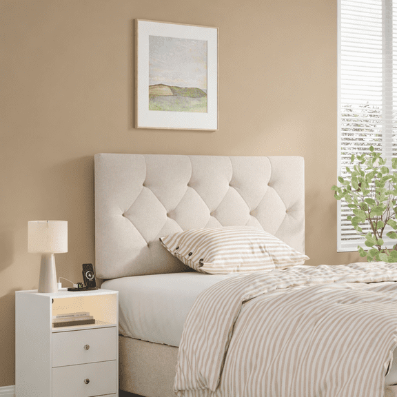 Someet Upholstered Headboard for Twin Size, Adjustable Height Headboard, Modern Diamond Tufting Solid Wood Headboard, Beige