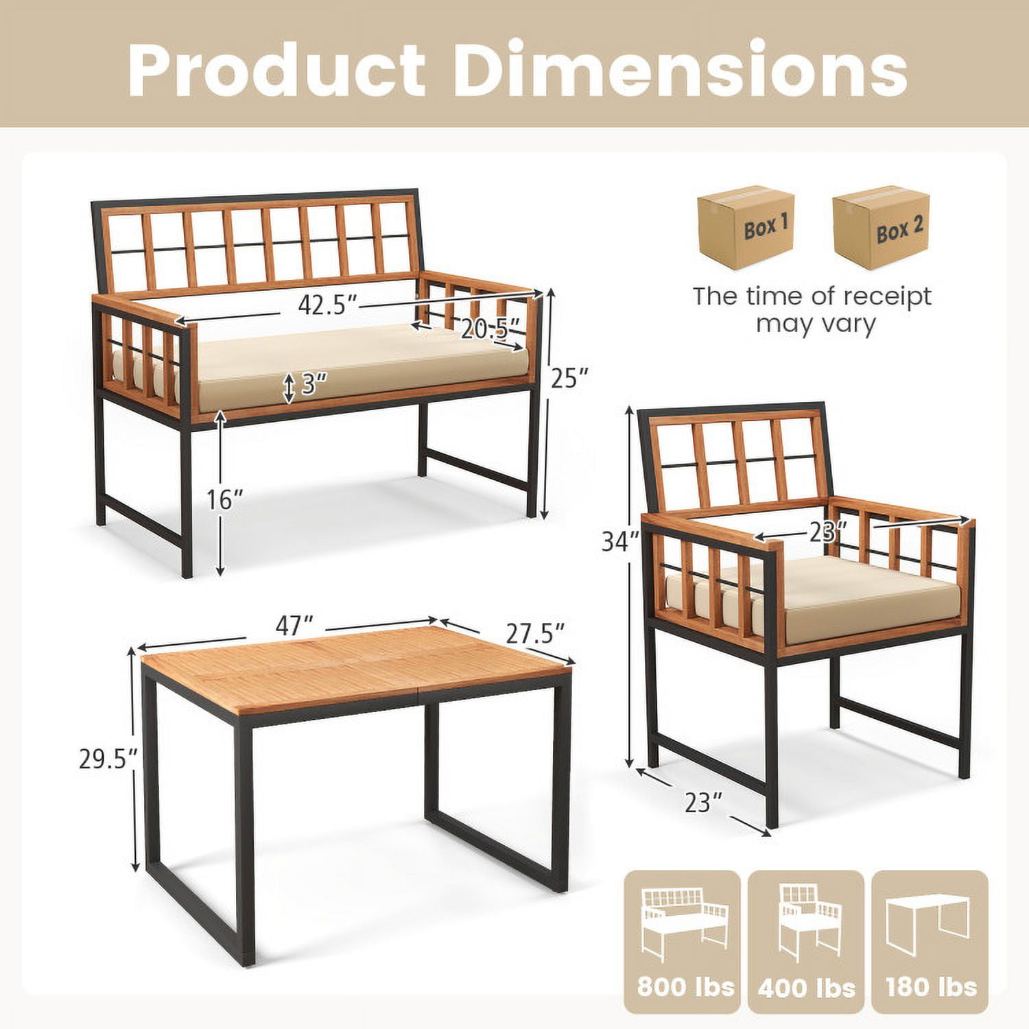 Aimee Lii 4 Pieces Acacia Wood Patio Dining Set with 1 Rectangular Table, Outdoor Patio Furniture Aimee Lii 4 Pieces Acacia Wood Patio Dining Set with 1 Rectangular Table, Outdoor Patio Furniture