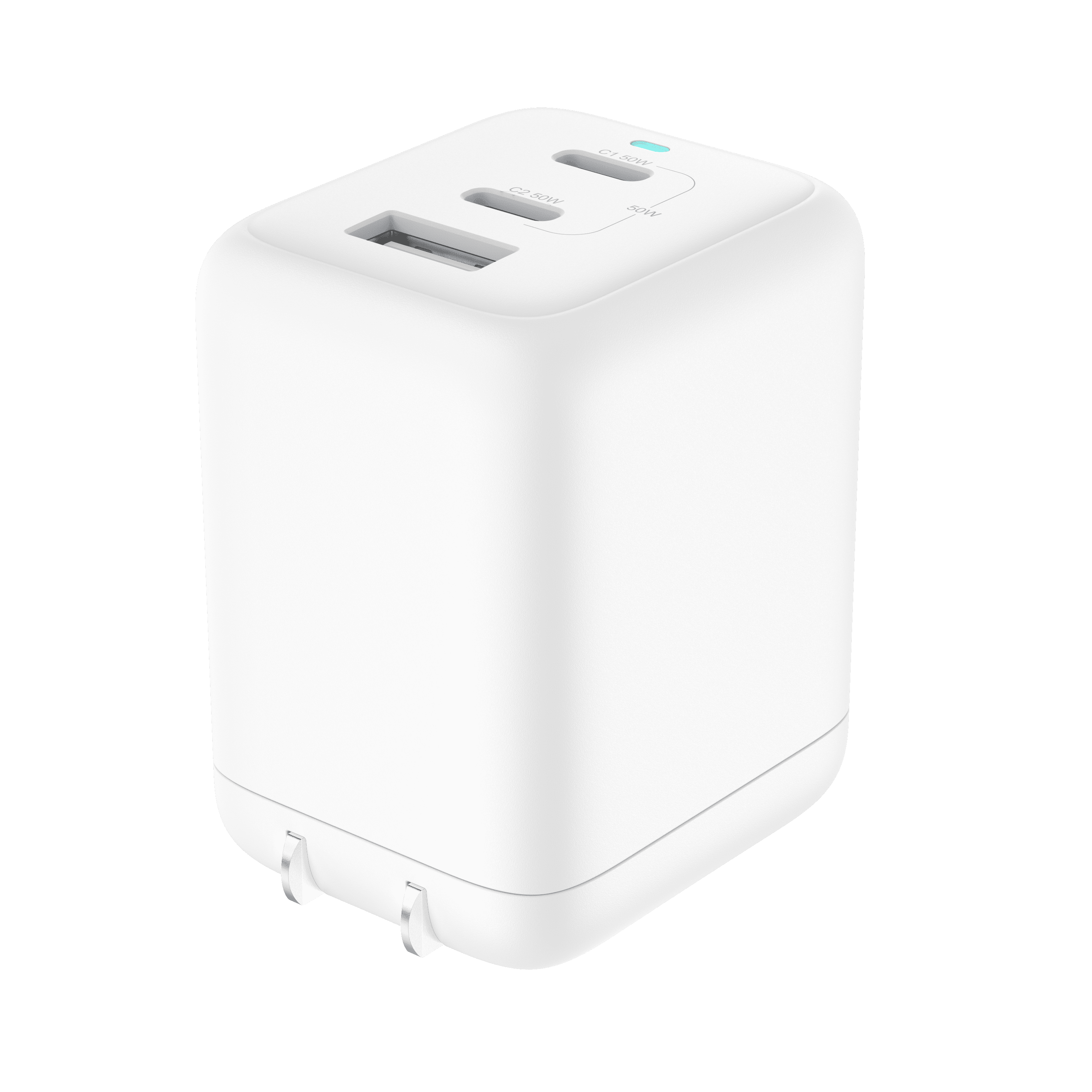 Chargeur mural multi-ports onn 62 W, ​​charge rapide, USB-C/USB-A, certifié USB-IF, prise pliable, blanc