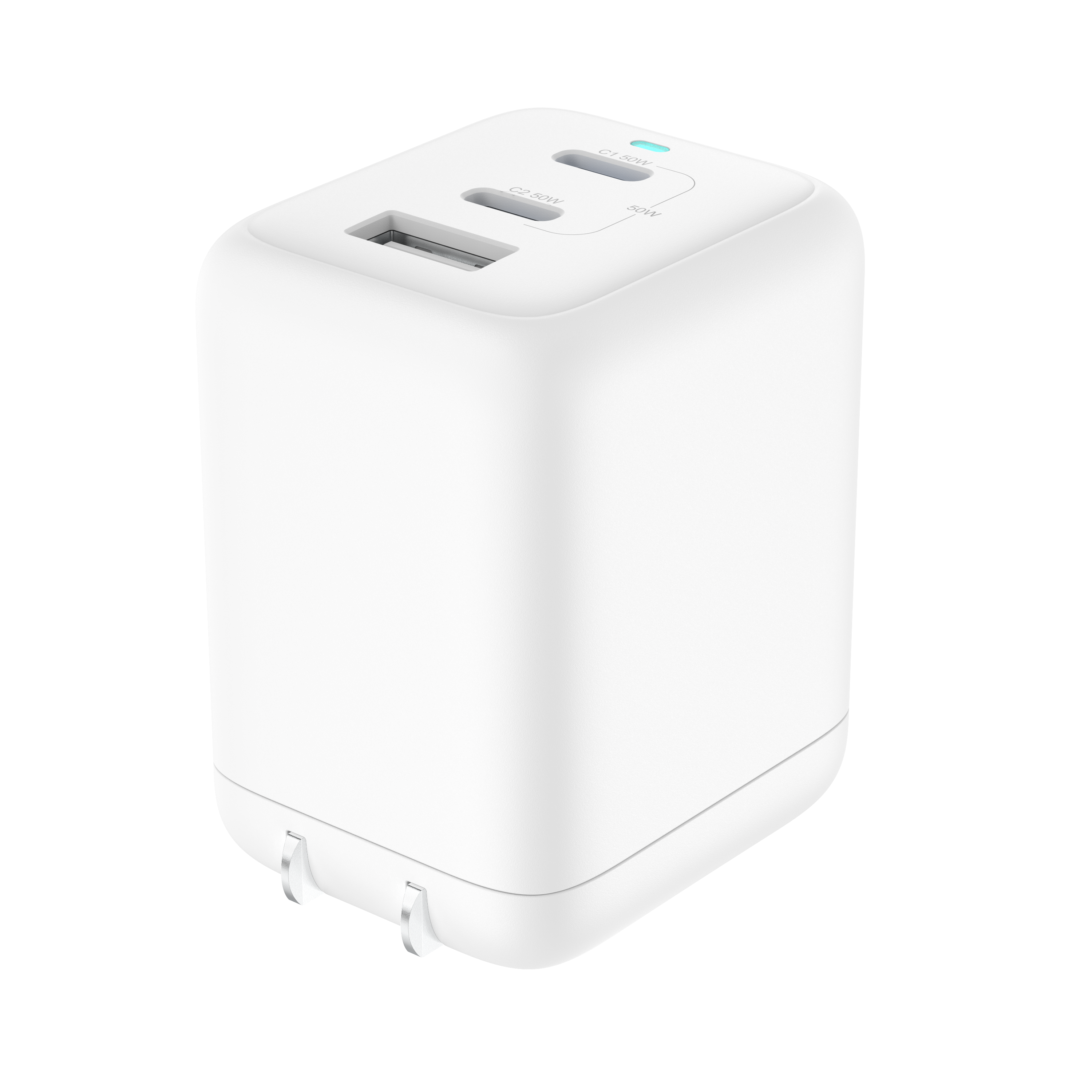 Cargador de pared rápido multipuerto de 62W, USB-C/USB-A, certificado USB-IF, enchufe plegable, blanco 2