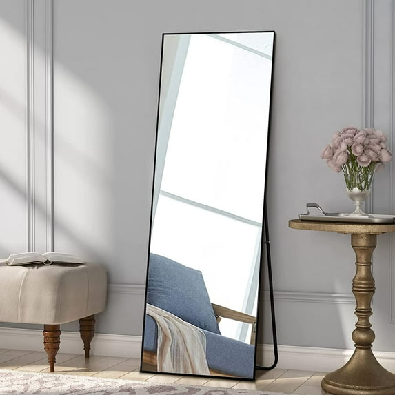 ZXNYH Full Length Mirror, 55"x20" Full Body Mirror with Stand Floor Mirror Full Length Standing Mirror Wall-Mounted Mirror Hanging or Leaning Against Wall Aluminum Alloy Thin Frame (White)