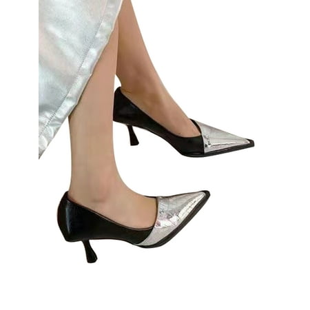 

Woobling Womens Comfort Pumps Sexy Office Pointed Toe Dress Pump Shoes Silver 5.5