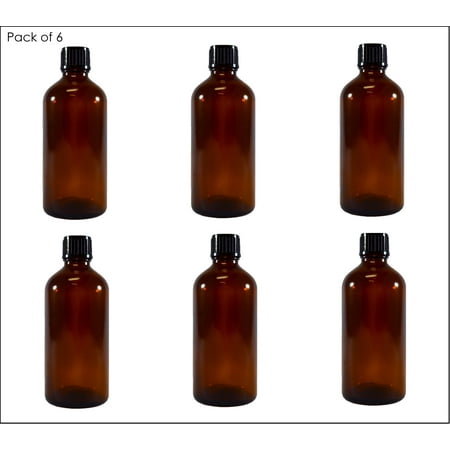 BioRx Sponix Amber Glass Bottles with Screw Cap - 3.4 oz / 100 mL - Best for Essential Oils and Liquids - Pack of