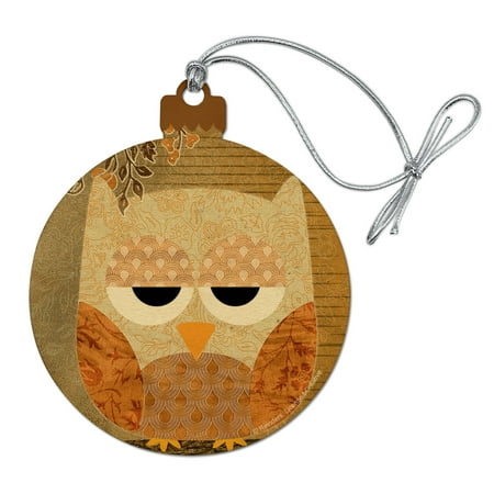 Sleepy Owl Antique Retro Wood Christmas Tree Holiday