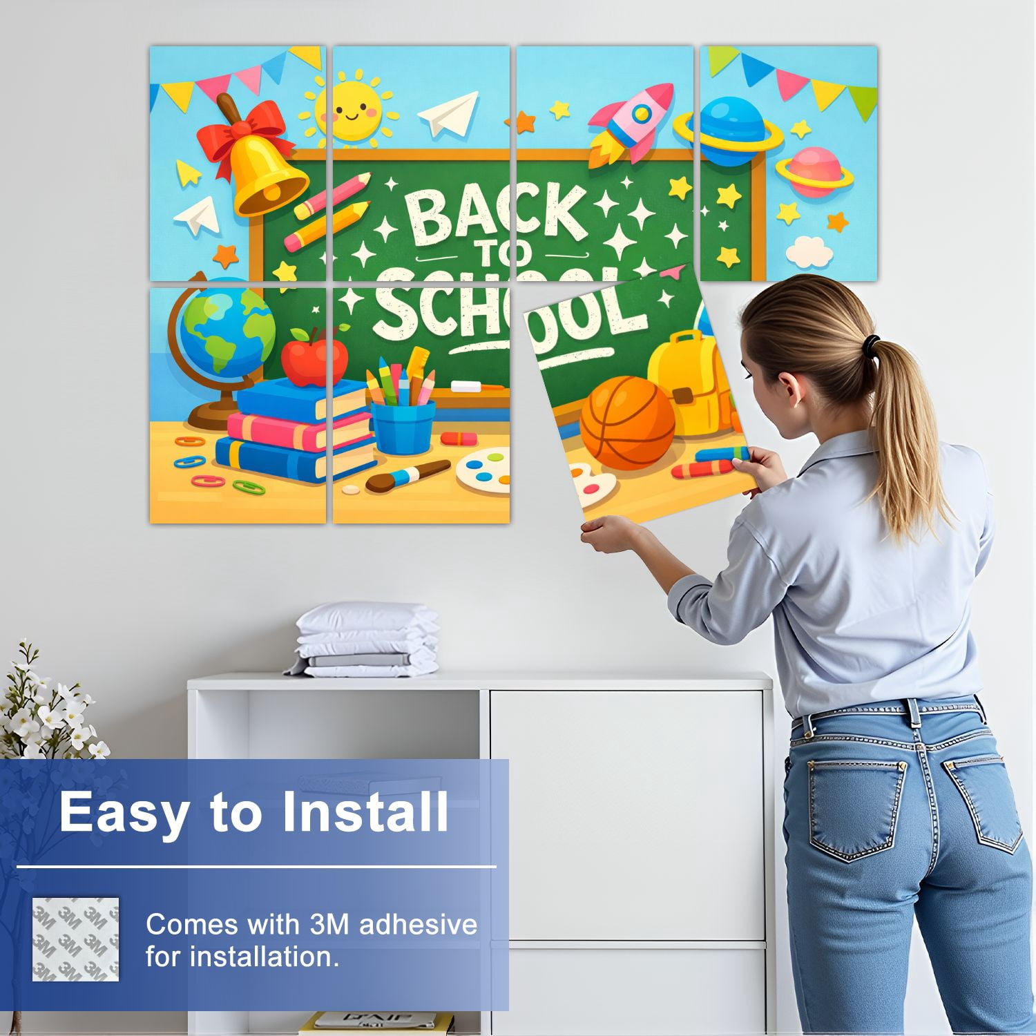 Classroom 8 Pack Art Acoustic Panels Sound Absorbing Back to School Chalkboard Colorful Classroom Supplies Cartoon Decorative Soundproof Wall Panels Self Adhesive for Nursery Kids Game Room 48"x32"
