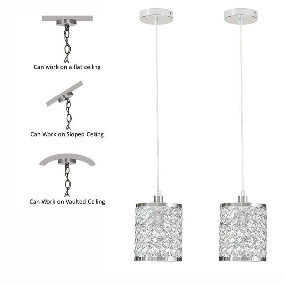 2pcs Crystal Island Light Pendant Fixture Chandelier Ceiling Hanging Lamp CFL, LED, Incandescent