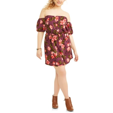Juniors' Plus Off Shoulder Floral Printed Sun Dress