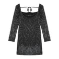 thumbnail image 6 of Zaldita Women's Sparkly Sequin Bodycon Mini Dress Long Sleeve Square Neck Cocktail Party Dresses Black M, 6 of 7
