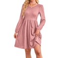 thumbnail image 2 of Women'S Dress Long Lantern Sleeves Round Neck Flowing A-Line Skirt Autumn Fashion Pink XXL, 2 of 7