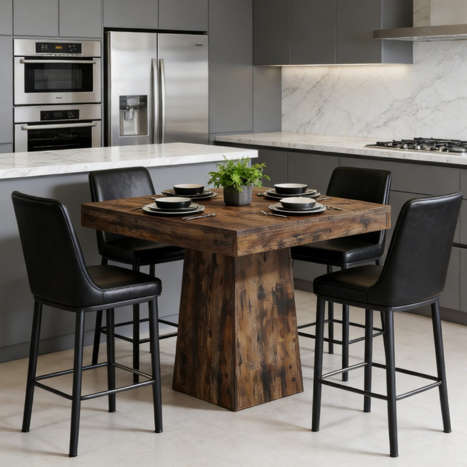 Dining Table, Farmhouse Style, Seats 4, Grey Wood Grain, 31.5 in L x 31.5 in W x 29.53 in H