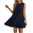 thumbnail image 2 of Boho Dresses for Women 2025 Women Summer Solid Color Round Neck Sleeveless With Button Down Hem And Pleated Dress At The Back Womens Summer Dress Navy S, 2 of 8