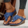 thumbnail image 2 of Wedge Sandals for Women Retro Flower Platform Flip Flops Buckle Strap Slip on Slides Summer Heels Beach Shoes Orthopedic Slippers Blue Size 6.5, 2 of 6