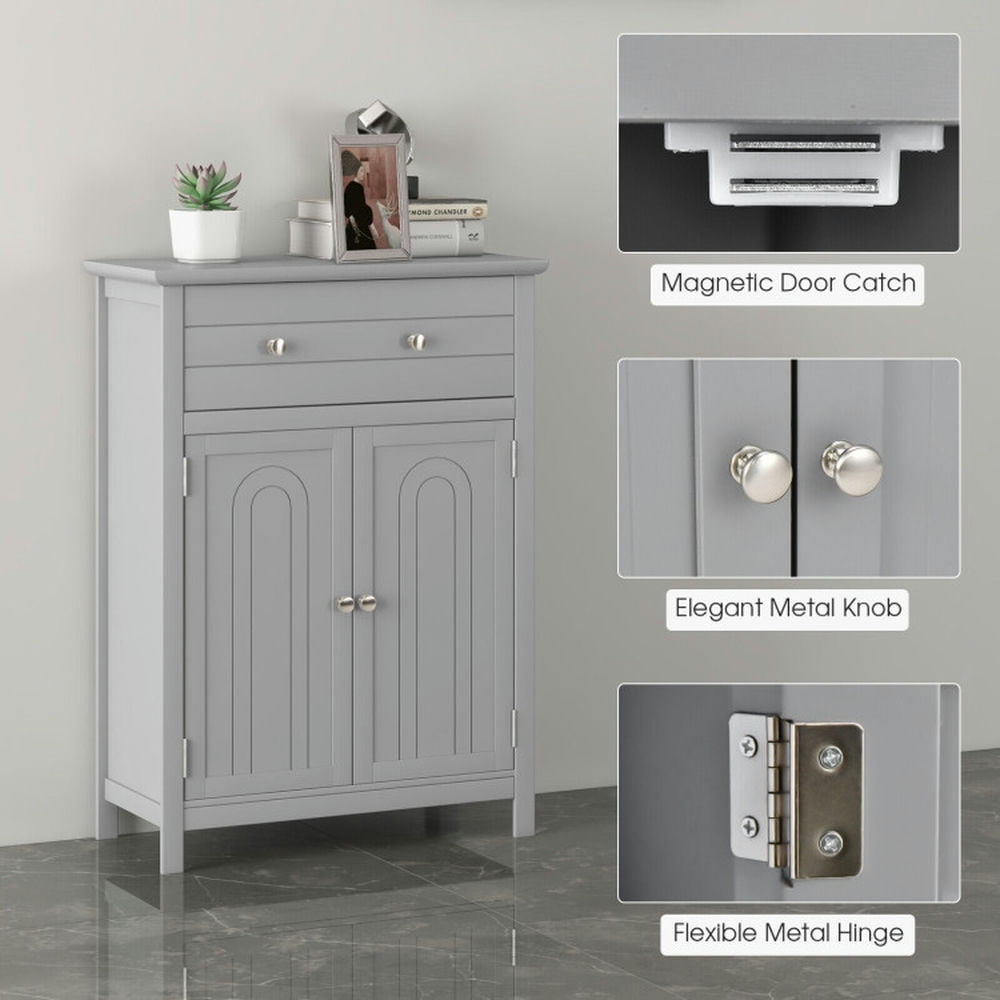 Finihen Bathroom Storage Cabinet, Bathroom Floor Cabinet, Wooden Bathroom Floor Cabinet with Drawer and Adjustable Shelf, for Bathroom, Living Room, Bedroom, Kitchen, Gray Finihen Bathroom Storage Cabinet, Bathroom Floor Cabinet, Wooden Bathroom Floor Cabinet with Drawer and Adjustable Shelf, for Bathroom, Living Room, Bedroom, Kitchen, Gray
