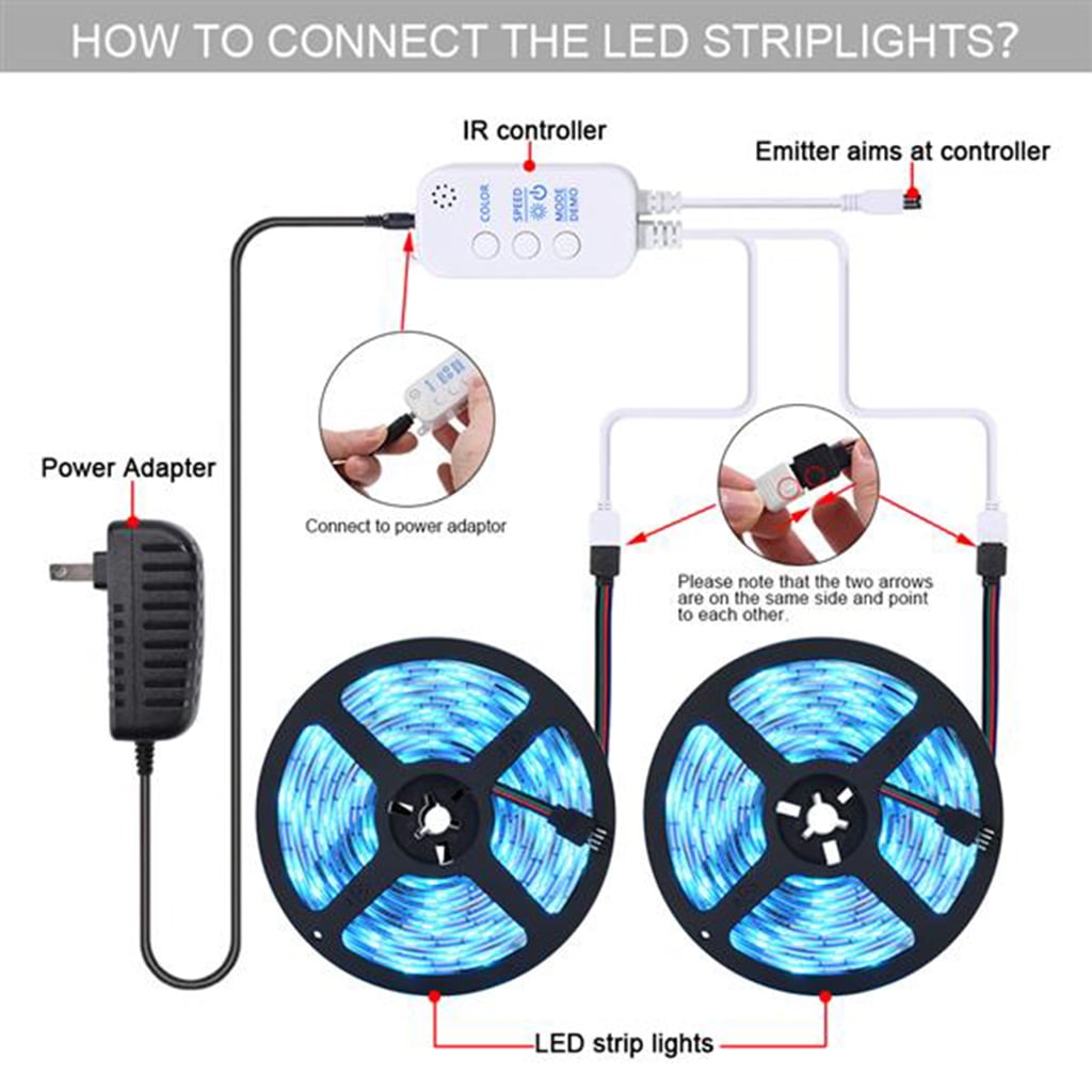LED Strip Lights, Lights Strip Music Sync, App Control with Remote, 5050 RGB LED Light Strip Color Changing 24-Key Remote, Sensitive Built-in Mic, LED Lights Rope Lights for Home TV Party