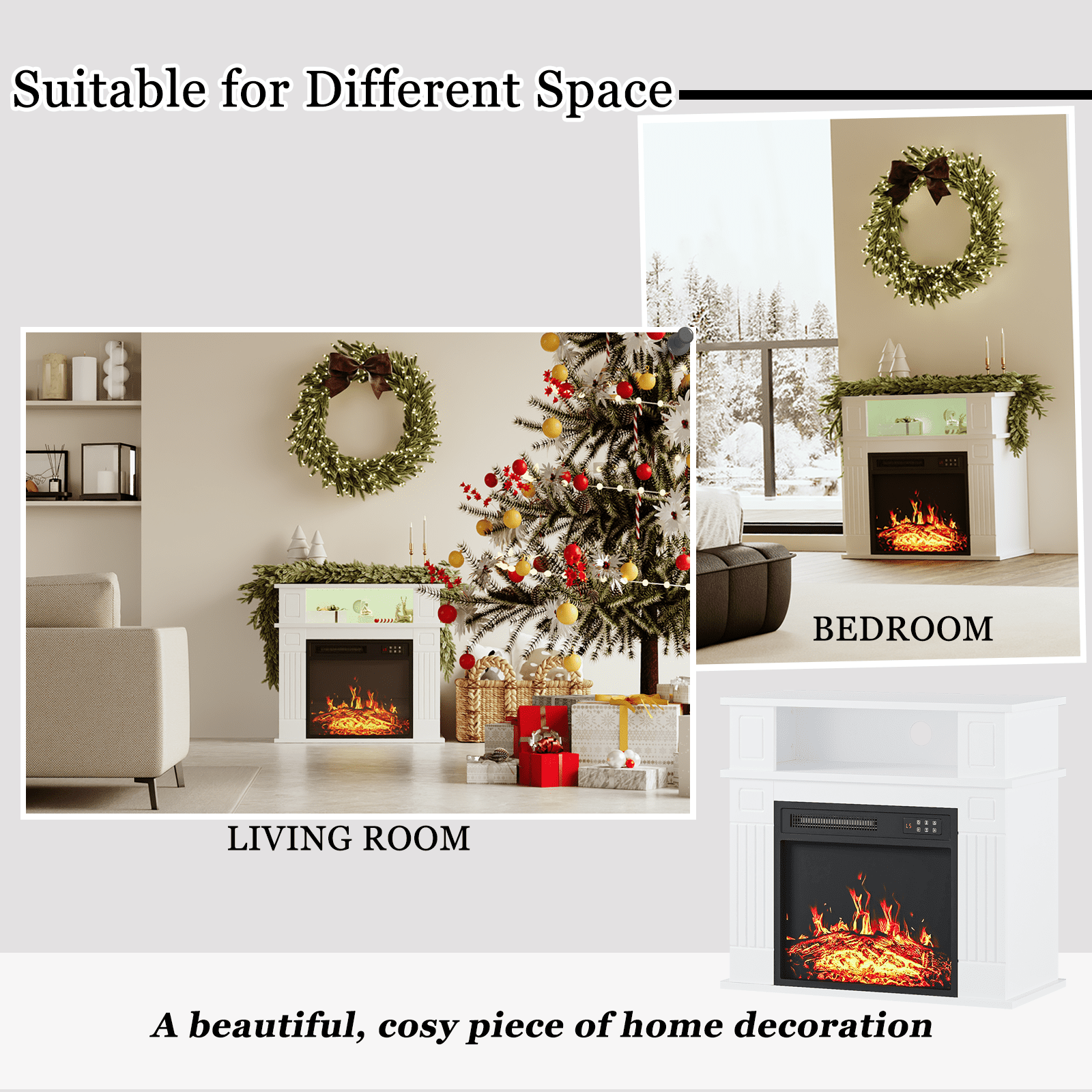 Waleaf 28" Electric Fireplace with Mantel Wooden Surround Freestanding Firebox for Living Room,White