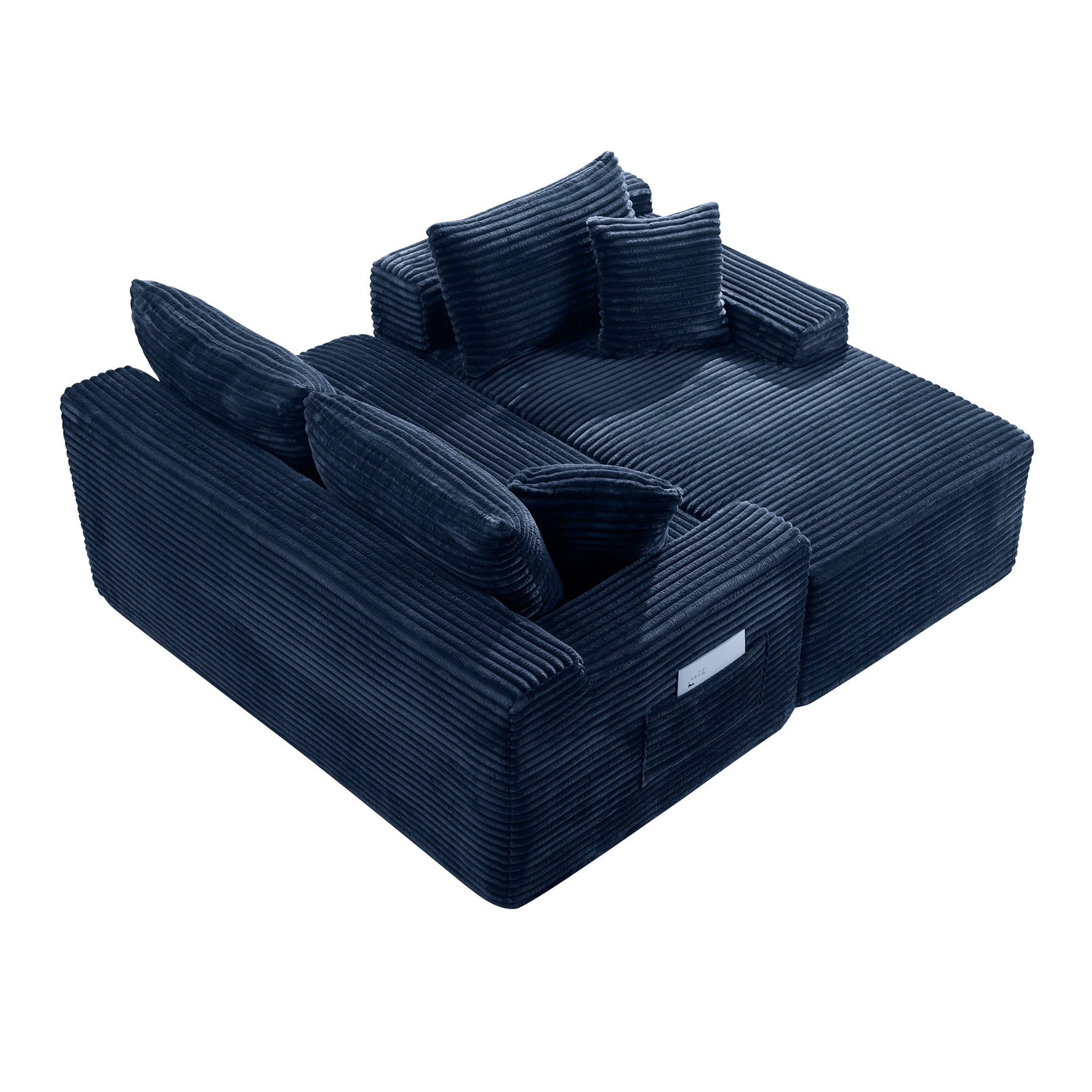 Aukfa 96" Cloud Sectional Sofa Deep Seat Boneless Couch Modular L-Shaped Couch, Right Chaise Corduroy Sofa for Living Room, Blue
