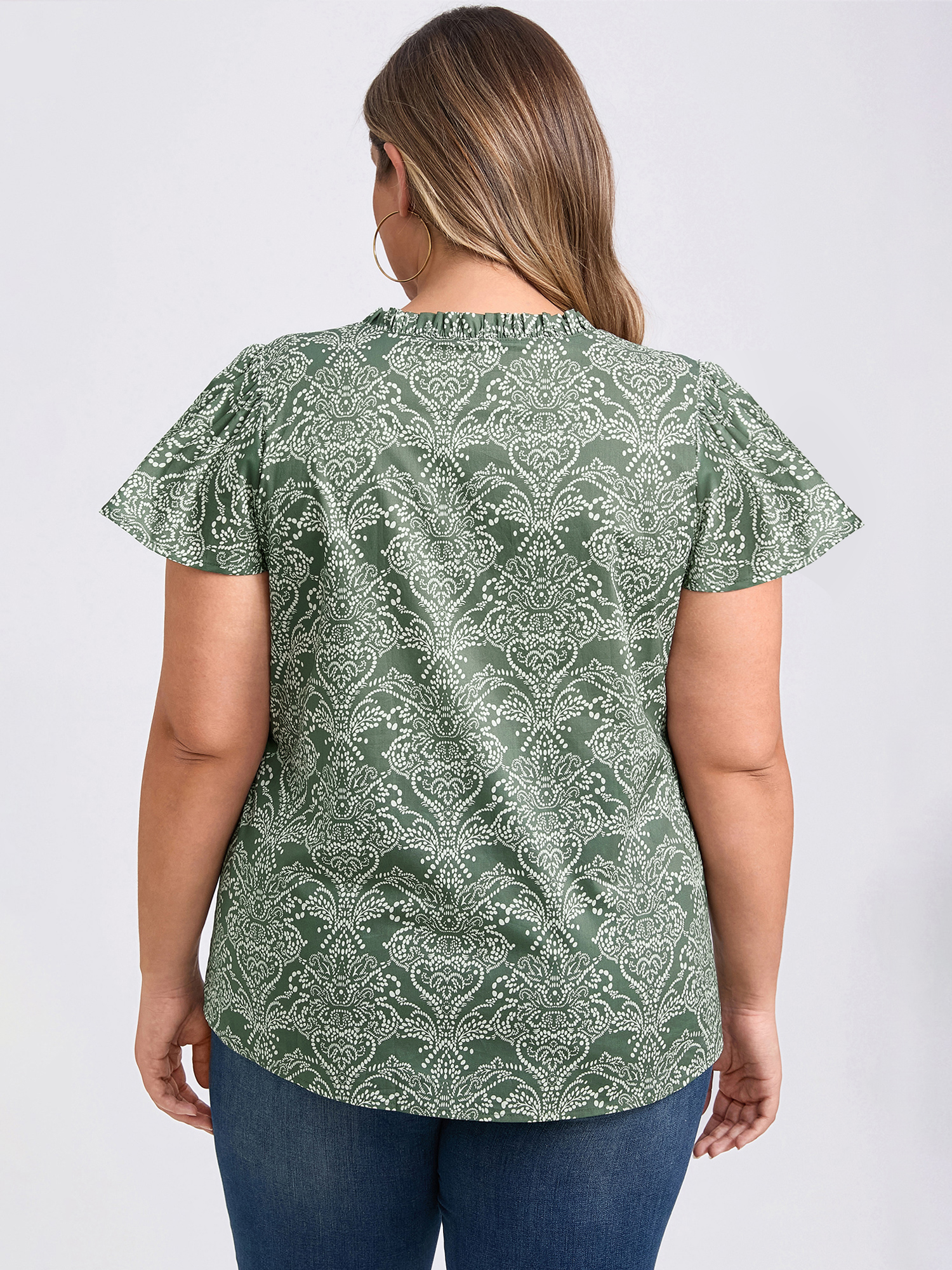 DARING DIVA Women's Plus V Neck Short Sleeve Flowy Casual Blouse 2X Gray Green