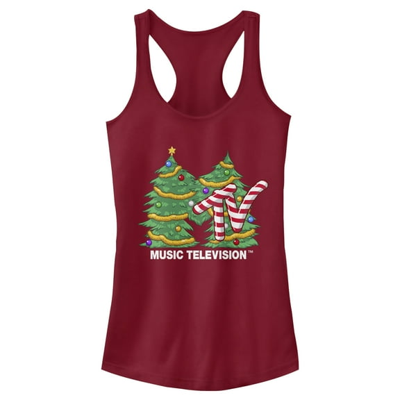 Junior's MTV Christmas Tree Logo  Racerback Tank Top Scarlet 2X Large