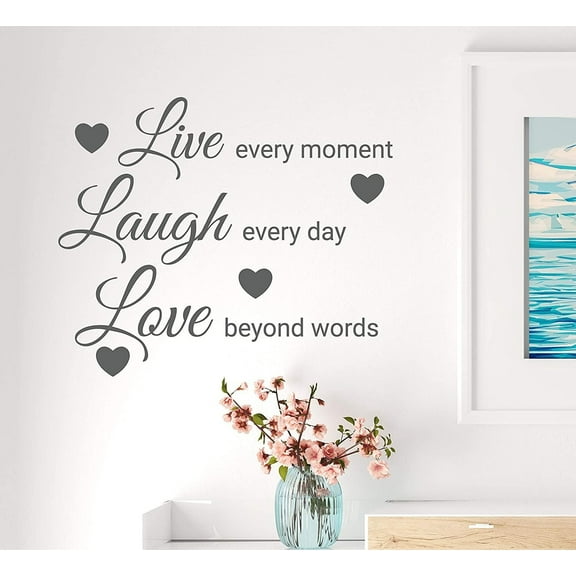 Wall Decal Live Laugh Love Positive Quote Words Lettering Vinyl Decor Grey 22.5 in x 18.5 in