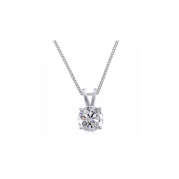 AFFY 14K Solid White Gold White Natural Diamond Solitaire Pendant Necklace (1/3 Ct)