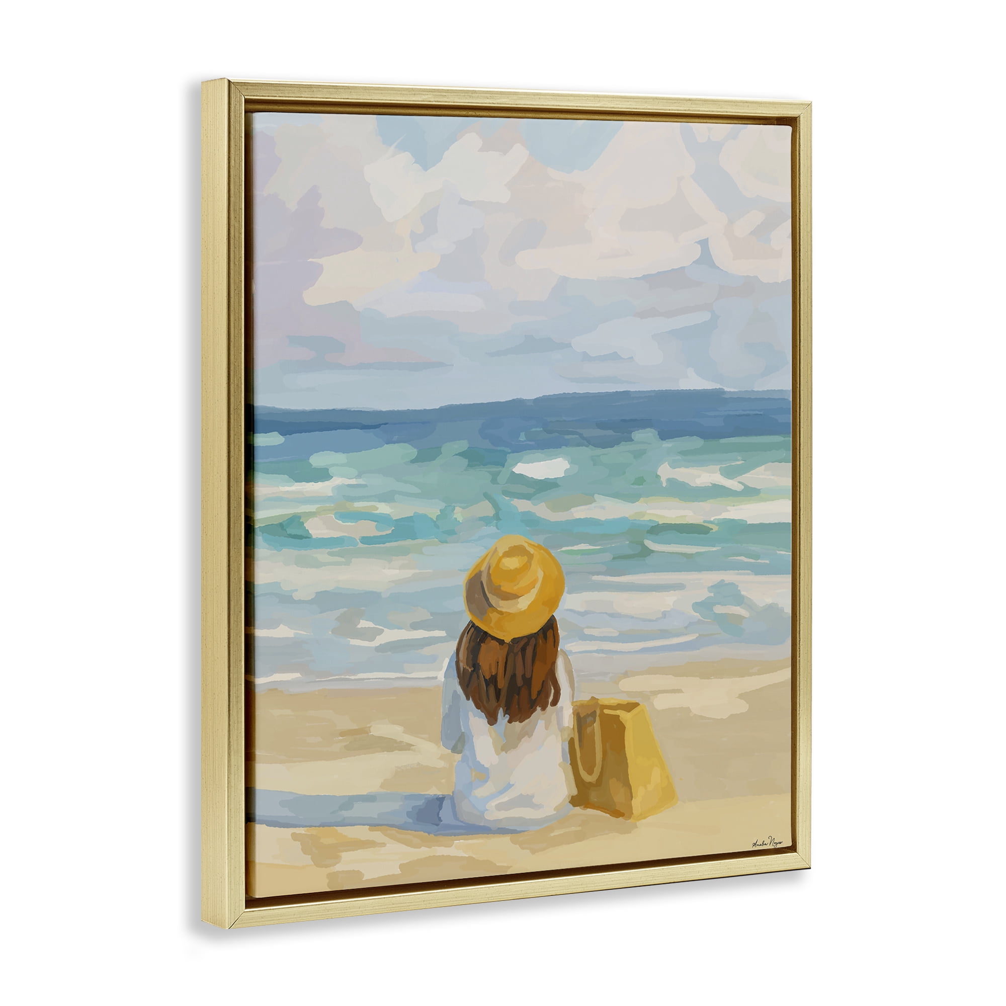 Stupell Industries Peaceful At The Beach Gold Framed Floater Canvas Wall Art, design by Amelia Noyes