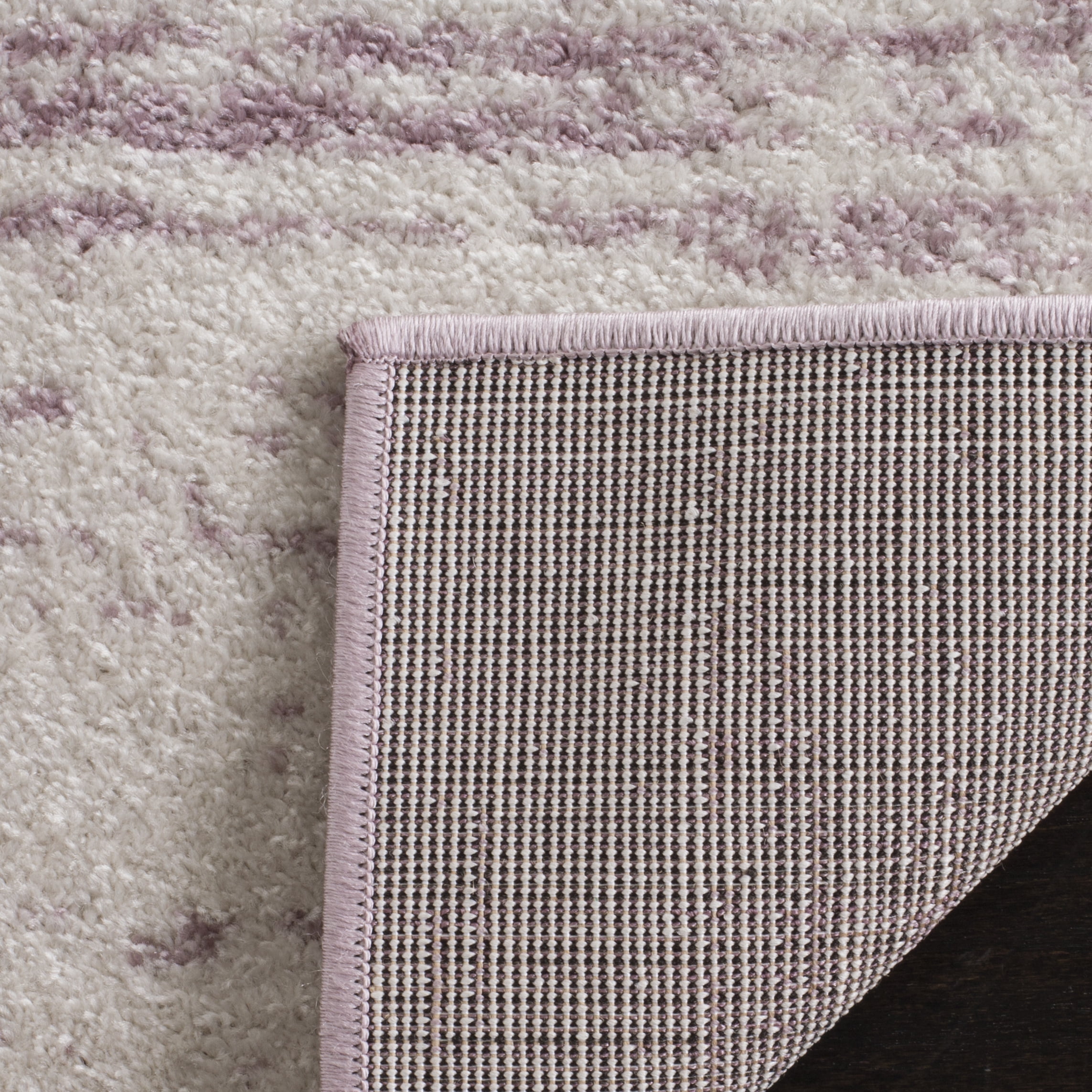 SAFAVIEH Adirondack Esmond Striped Area Rug, Cream/Purple, 4' x 4' Round - Modern Design, Cream & Purple, Ideal for Living Room, Bedroom, Dining Space
