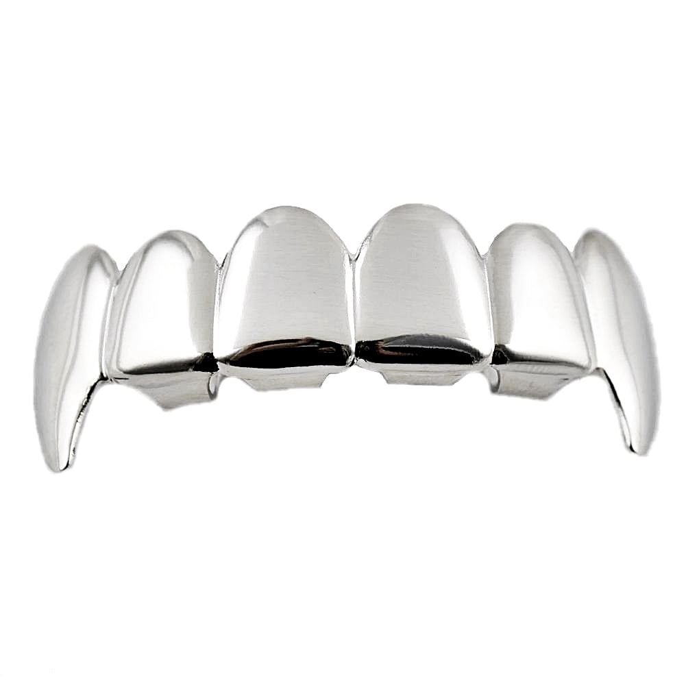 Fang Grillz Top Teeth Silver Tone Plain Upper Fangs Hip Hop Dracula