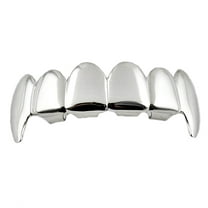 Fang Grillz Top Teeth Silver Tone Plain Upper Fangs Hip Hop Dracula Vampire Grills
