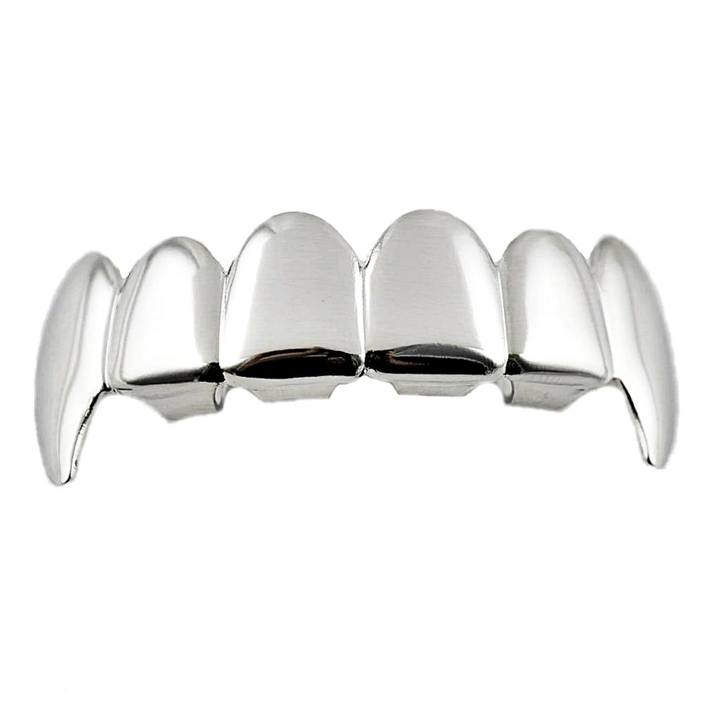 Best Grillz Fang Grillz Top Teeth Silver Tone Plain Upper Fangs Hip