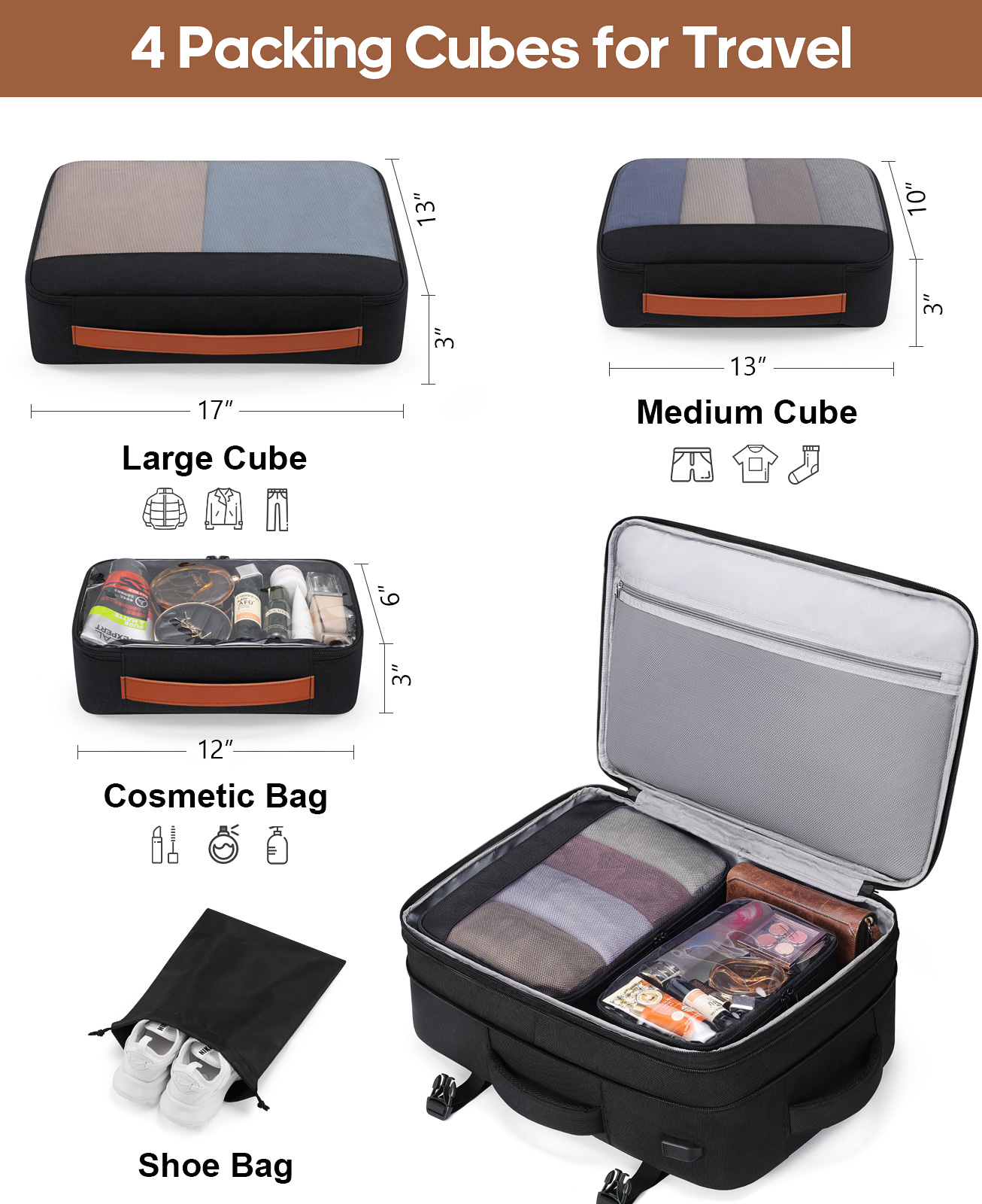 UKEIN 42L Expandable Travel Backpack with Packing Cubes photo 7