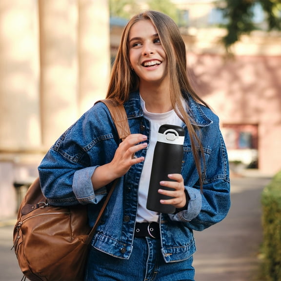 Stainless Steel Insulated Tumbler with Flip Lid, 490ml Double-Wall Vacuum Cup for Hot & Cold Drinks, Car-Friendly Design with Straw, 1-Pack