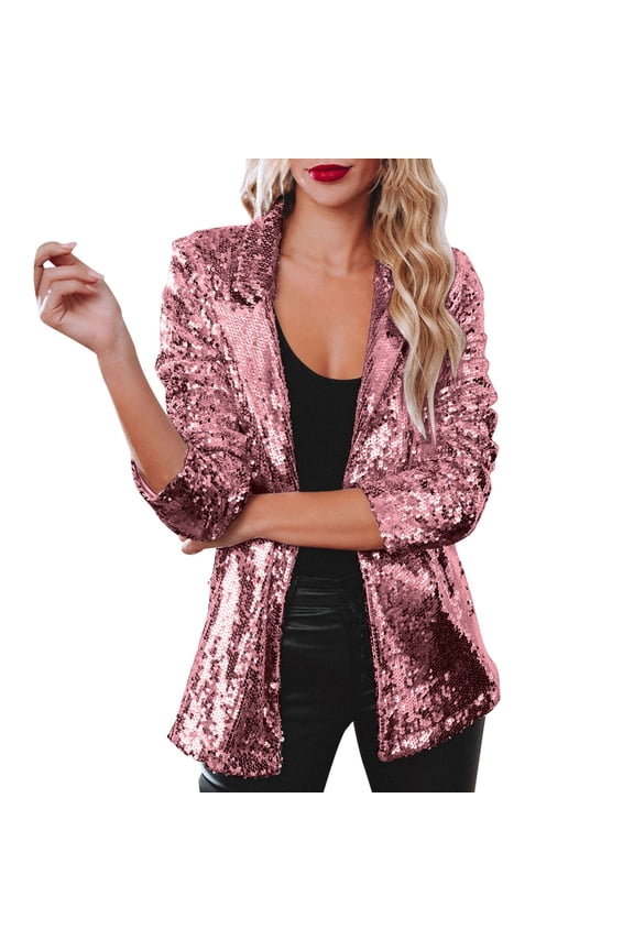 Womens Coat plus Size 4x Women Sequins Blazer Sequin Jacket Casual Long Sleeve Glitter Party Shiny Lapel Coat Rave Outerwear