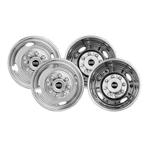 Pacific Dualies Wheel Simulator 29-1608 Automatic Locking Hub; Polished; Stainless Steel; Bolt-On; Does Not Fit Aluminum Wheels; Set Of 4