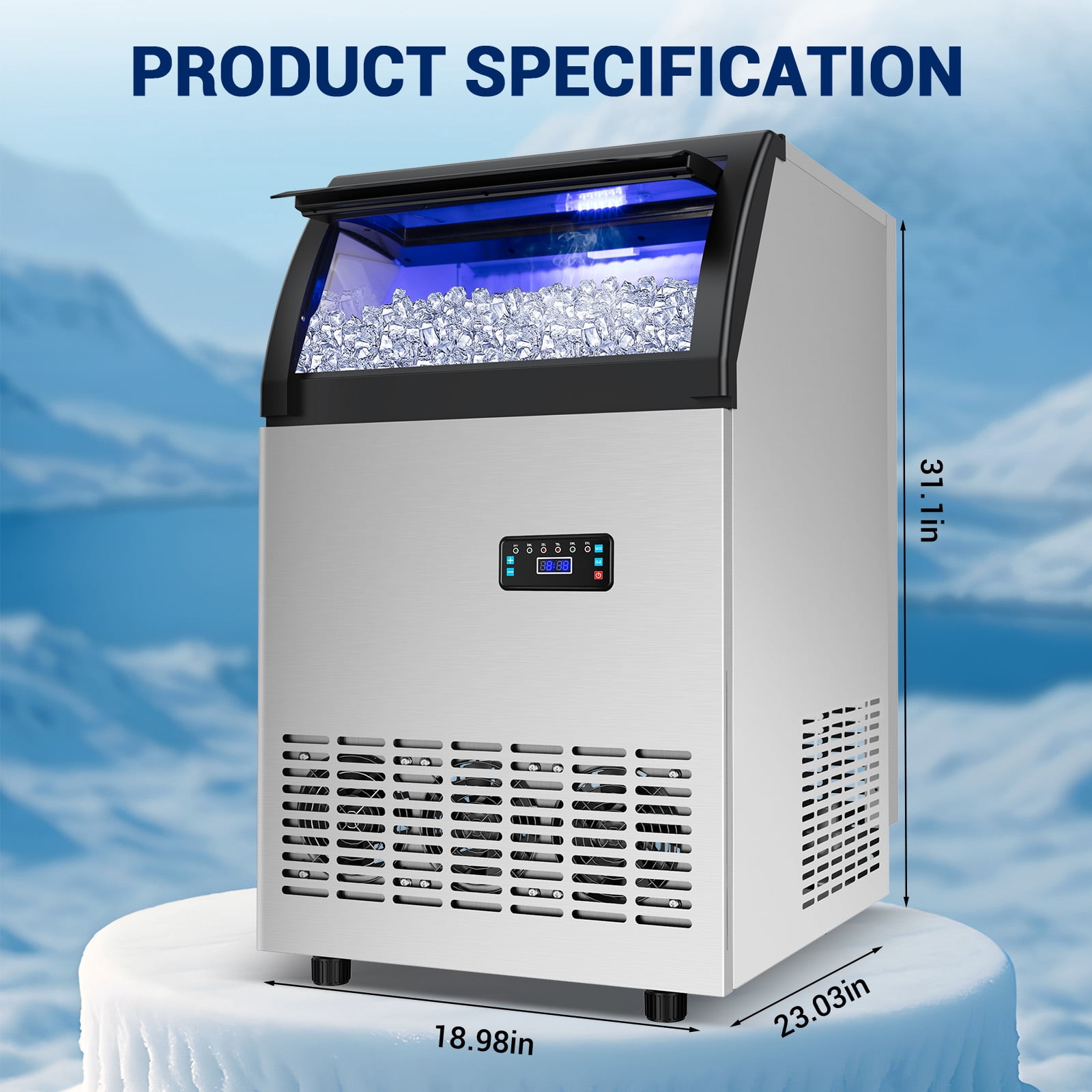 Commercial Gourmet Ice Maker,121LBS/24H Spray Ice Machine with 55Lbs Storage,Auto Self-Cleaning for Crystal Clear 5x10 Cubes Ice Making for Home Office Bar