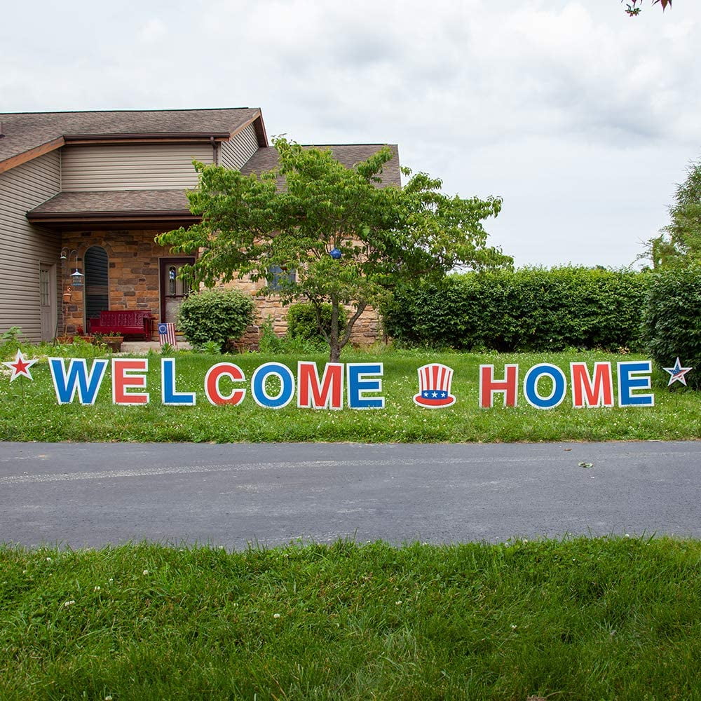 Vispronet Welcome Home Yard Sign with Stakes, 18in Patriotic Yard Letters