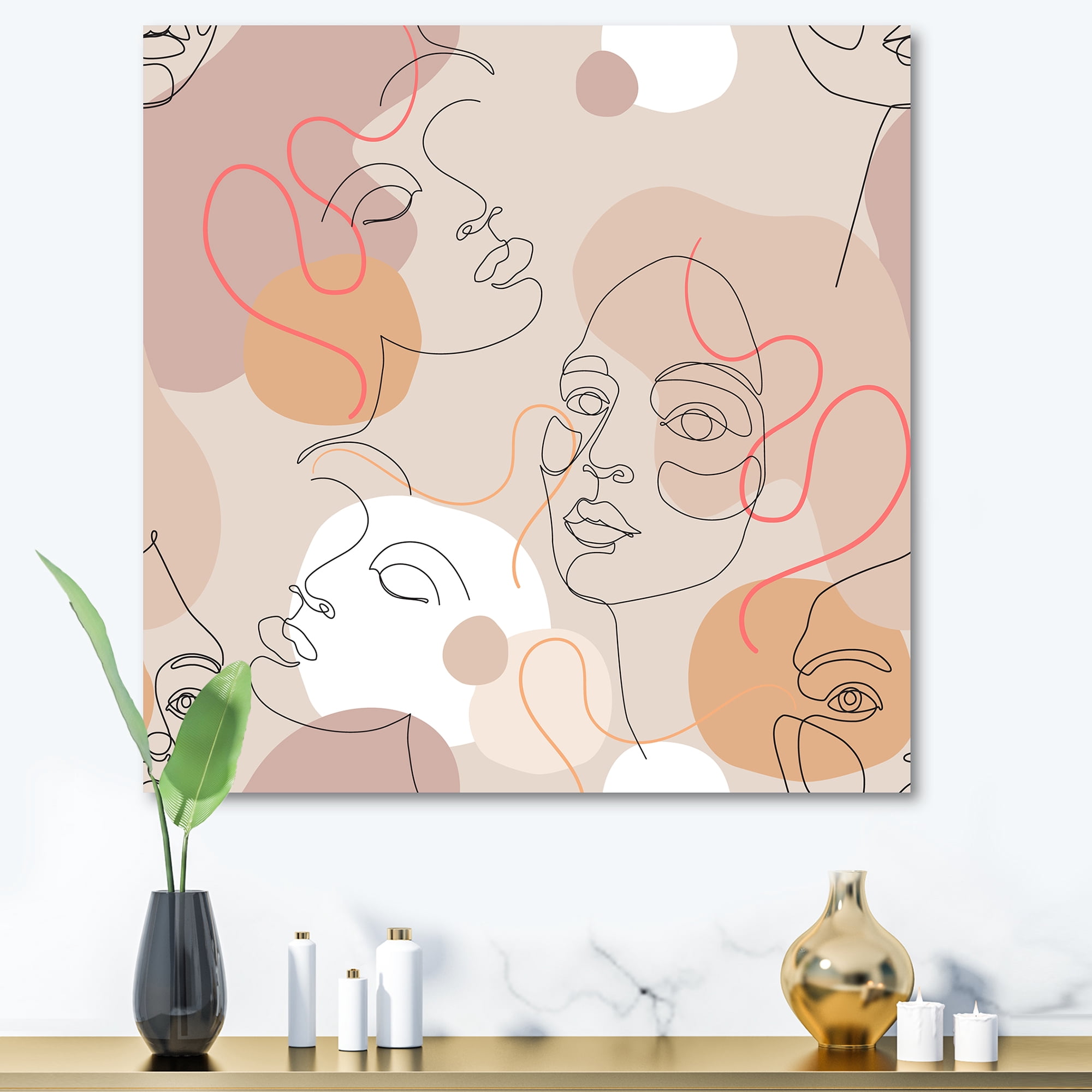 Designart ' Abstract Woman Portraits With One Line ' Modern Canvas Wall Art Print