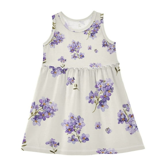 Girls Dress Soft Lavender Sleeveless Dress for Girls Hem A-Line Casual Sundress