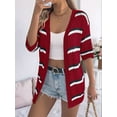 thumbnail image 3 of Women Open Front Knitted Crochet Cardigan Short Sleeve Sweater Casual Loose Comfy Light-Weight Kimonos Top Wine Red M, 3 of 8
