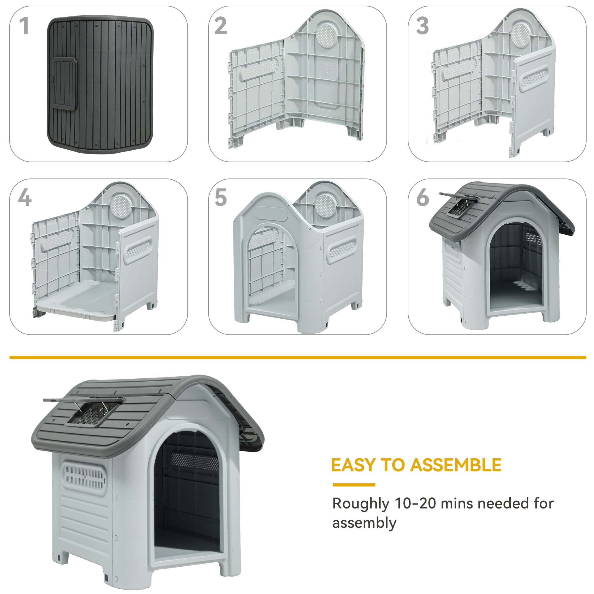 Dextrus Outdoor Dog House Water Resistant - 34.3"L*28.3" W*29.5" H Spacious and Functional Shelter for Medium Canines for Small, Medium Dogs