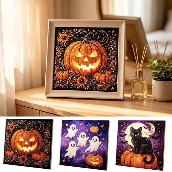 Halloween Diamond Art Painting Kits for Adults Pearl Bead Canvas Painting Set, 3D Embossed Crystal Art Wall Decor for Home Living Room Bedroom Gift by OVFUIZ