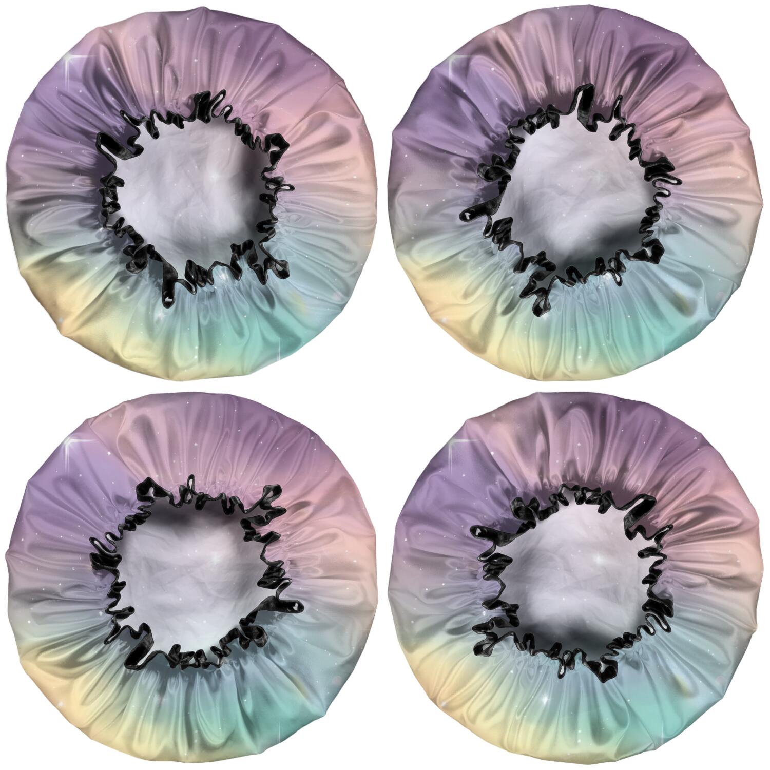 Shower Caps,Colorful Tie Dye Nebula Pattern Waterproof Shower Cap for Women 4 Pieces,Double Reusable Hair Cover for Shower PEVA Elastic Stretch Hem