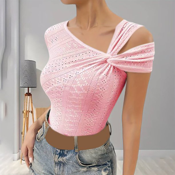 mfyjkho Tops Para Mujer, Camiseta Sin Mangas Con Cuello Inclinado Y Tirantes Al Hombro De Color Liso Para Mujer, Producto De Primavera/Verano Tops Para Mujer M