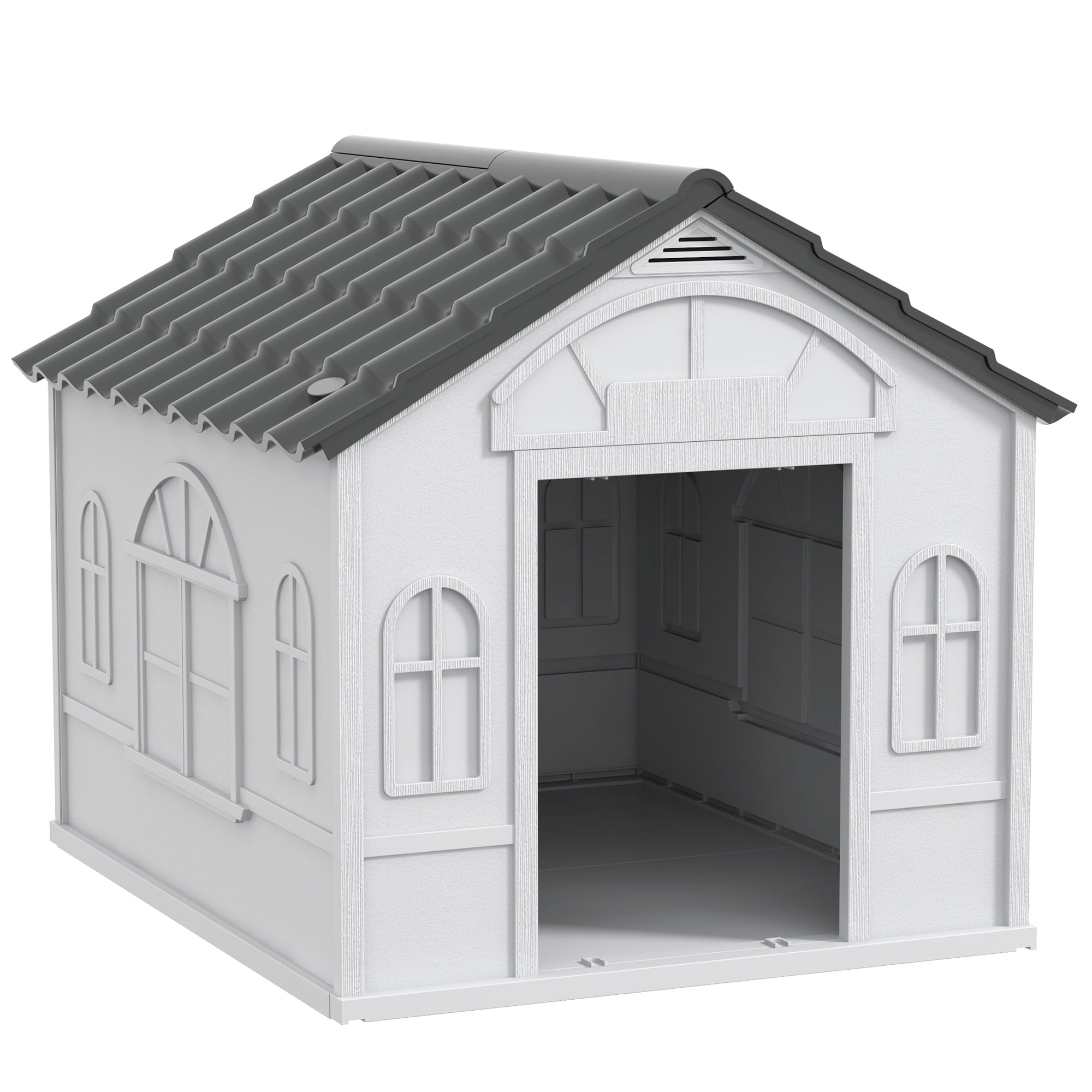 LINJH Water Resistant Plastic Dog House Puppy Shelter for Indoor Outdoor-25.5" x 29.75" x 24.75"-Gray