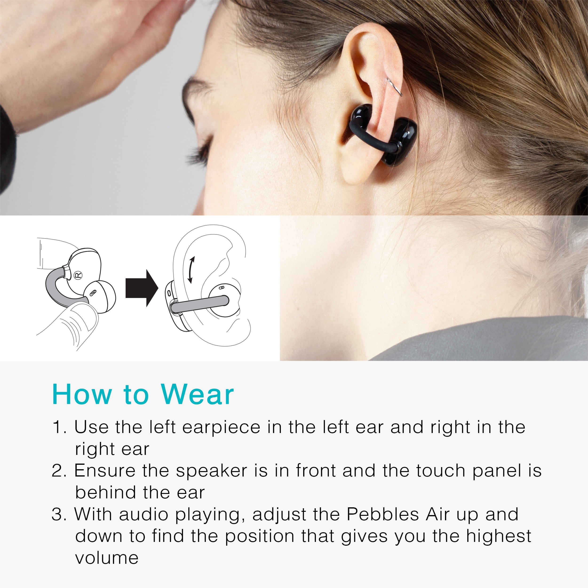 MEE audio Pebbles Air Open Ear True Wireless Earbuds: Earclip Headphones with Headset (Onyx)