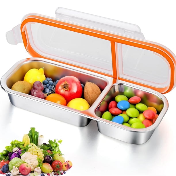 Recipientes Reutilizables para Refrigerios con Tapa, de Acero Inoxidable, con Dos o Dos Compartimentos.