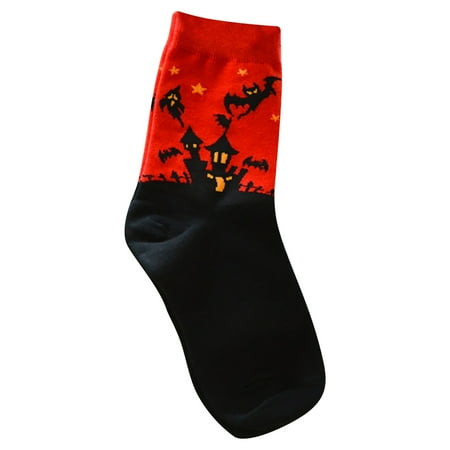 

YWDJ Warm Socks Women Halloween Cartoon Fashion Medium Tube Socks Comfortable Cotton Socks Red