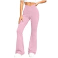 thumbnail image 5 of Inverlee High Waist Flare Leggings with Pockets for Women Stretch Knit Casual Athletic Bottoms Yoga Slim Fit Gym Pants Pink S, 5 of 6