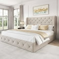 thumbnail image 2 of Breltam Queen Size Bed Frame with 4 Storage Drawers, Wingback Tufted Headboard, LED Lights, Beige Velvet Upholstered Platform Bed, No Box Spring Needed, 2 of 9