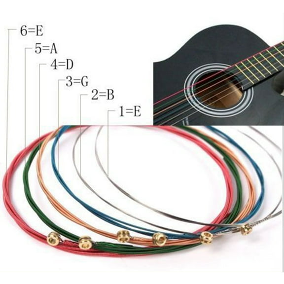 One Set 6pcs Rainbow Colorful Color Strings For Acoustic Guitar Accessory