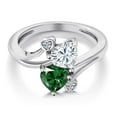 thumbnail image 3 of Gem Stone King 925 Sterling Silver White Moissanite Green Nano Emerald and White Lab Grown Diamond Ring for Women (1.53 Cttw, Heart Shape 6MM, Gemstone Birthstone, Size 8), 3 of 6